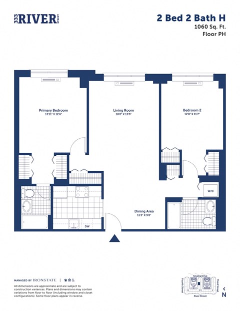Floor plan for 2 beds, 2 baths, 1060 sqft